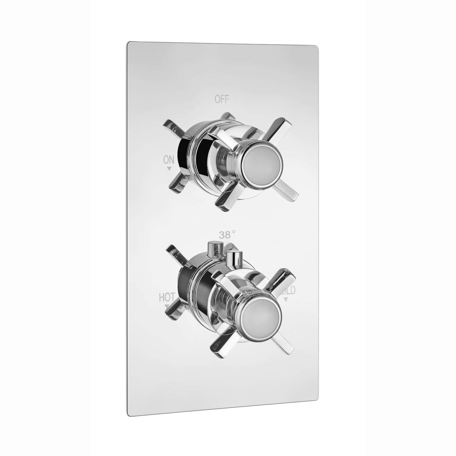 Buy Edwardian traditional crosshead and white detail concealed thermostatic twin shower valve with 2 outlets - chrome Online UK | HOUSE OF ENKI